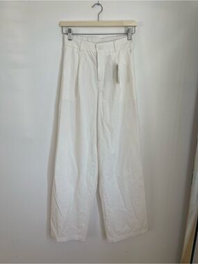 Linen-cotton Wide Leg High-Rise Pants